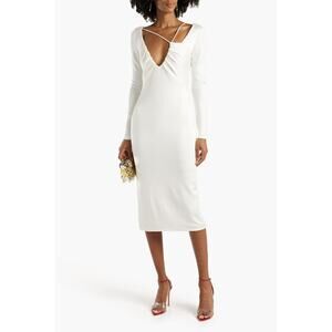 Et Ochs Bella Ivory Ruched Satin Jersey Bodycon Midi Dress Bridal Sz 0